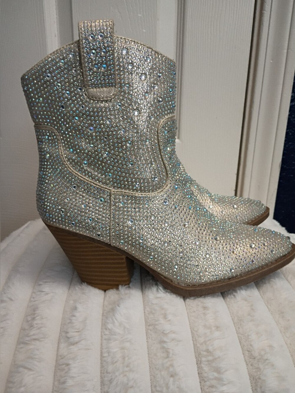 Forever New Ivory Crystal-Embellished Western Ankle Boots